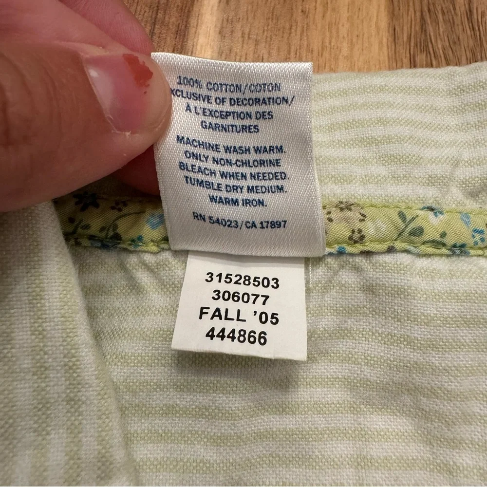 Old Navy Kids Green Pinstripe Button Down Shirt Floral Trim 12-18 Months Fall 05